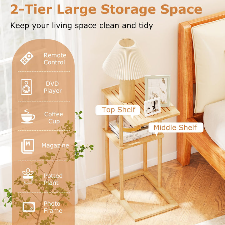Giantex Side Table Set of 2 with Storage Shelves and Bamboo Construction