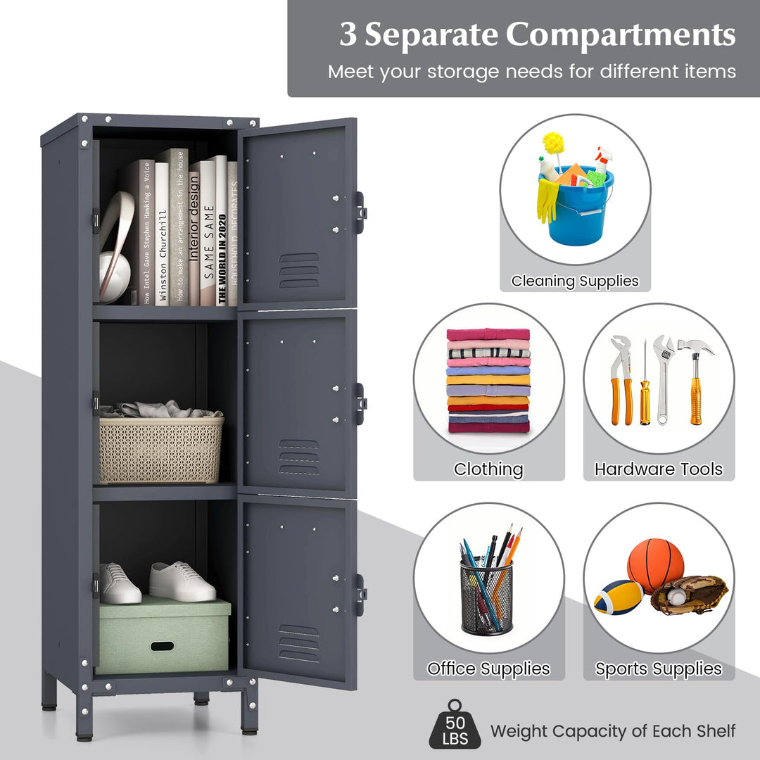 Giantex Metal Locker Cabinet, 40” Stackable Storage Cabinet w/Lockable Doors, Adjustable Feet, Anti-Toppling Device