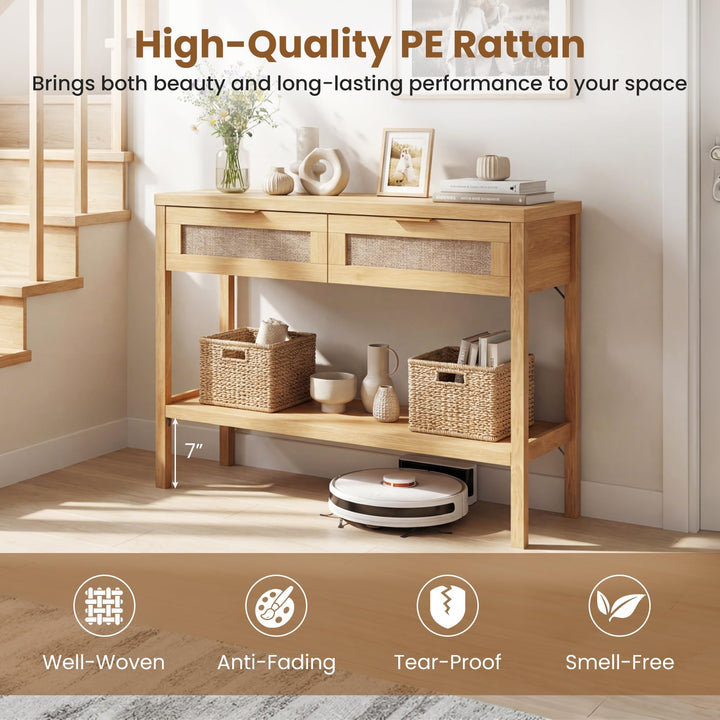 Giantex 40" Rattan Console Table with Storage for Foyer Hallway Entrance