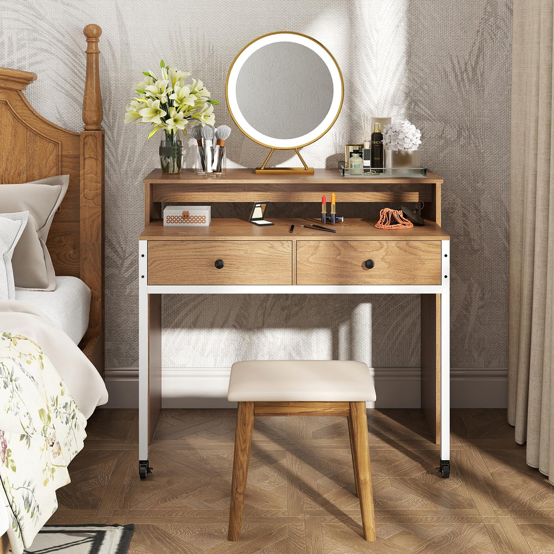 Giantex Small Computer Desk with Hutch & Drawers