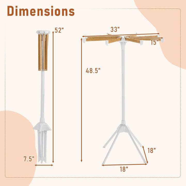Giantex 4 Legs Foldable Clothes Drying Rack with 8 Bamboo Hanging Rods and 40 Hanger Slots
