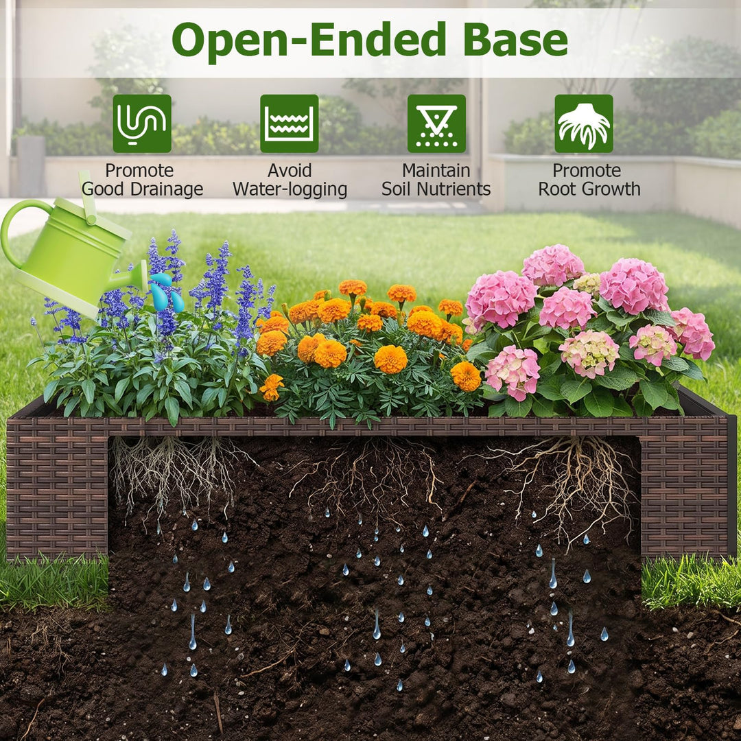 GIANTEX Rattan Raised Garden Bed with Trellis &amp; 2 Planter Boxes (1/2)