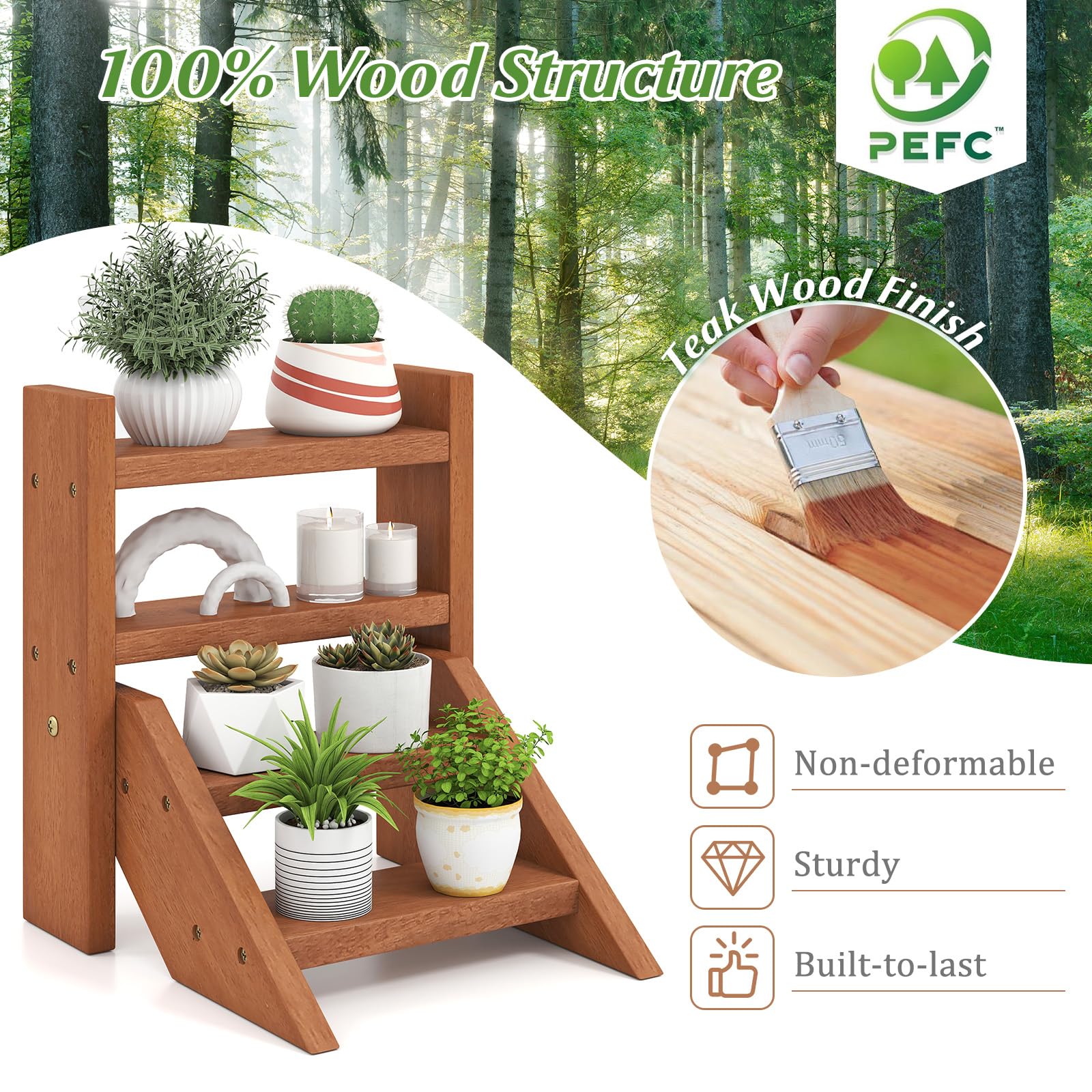 Stylish Plant Shelf with Tray, 64×40cm Plant Stand Indoor with Grow Light - 2 Pack Metal Plant Shelf for