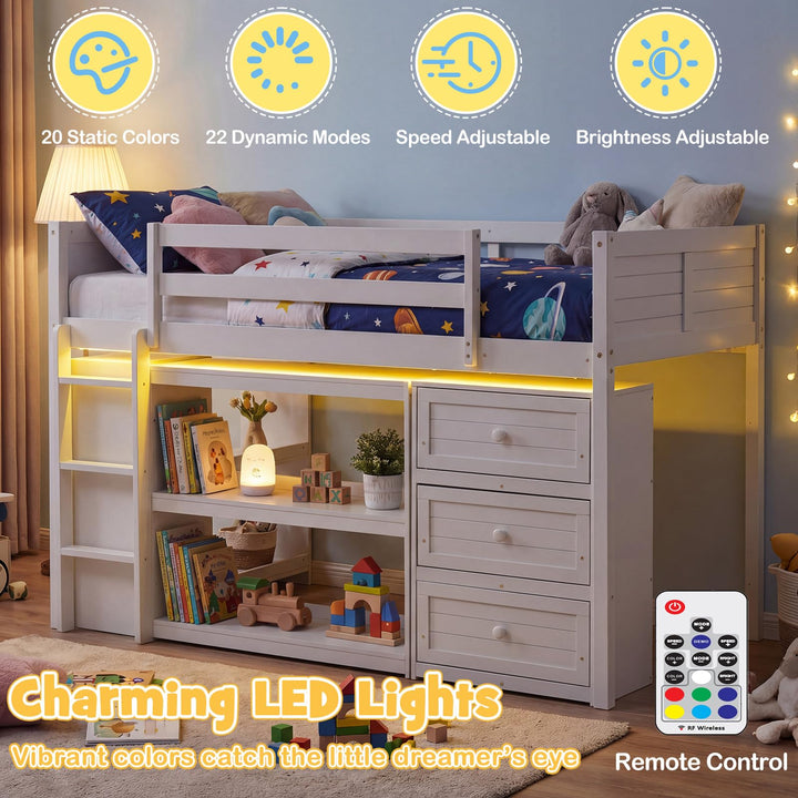 Giantex Loft Bed Twin Size with LED Lights