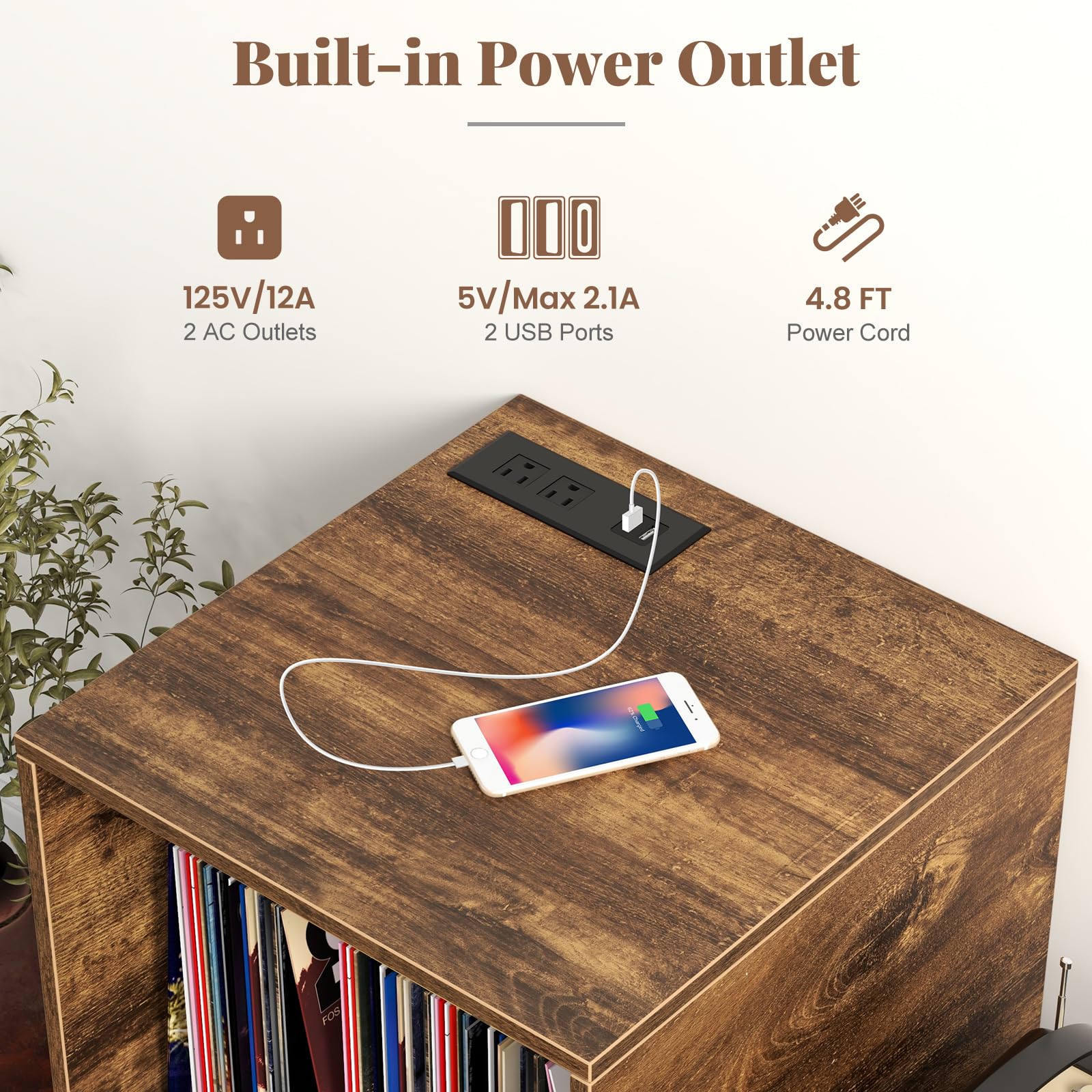 Giantex Record Player Stand with Charging Station, Turntable Stand with Vinyl Divider & Display Shelf