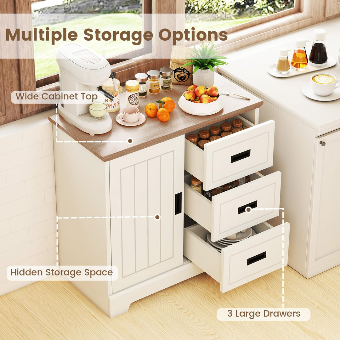 Giantex Small Sideboard Buffet Cabinet Farmhouse Kitchen Storage Cabinet with Fluted Sliding Door