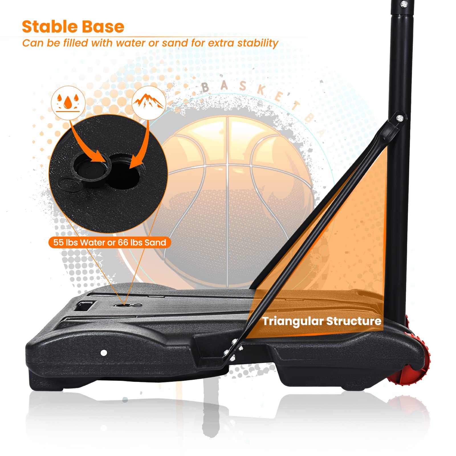 Portable Basketball Hoop w/Wheels, Height Adjustable Basketball Stand