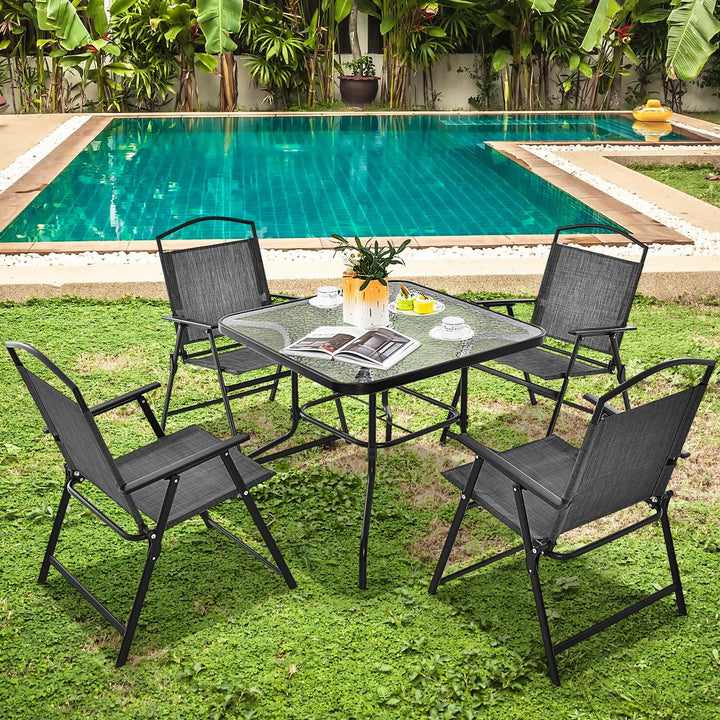 Giantex 4 Pieces Patio Dining Set, Outdoor Dining Table Set with 4 Folding Chairs (Gray)