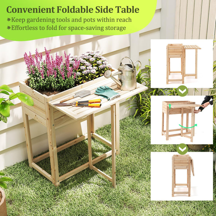 Giantex Wood Raised Garden Bed w/Folding Drop-Leaf Potting Table