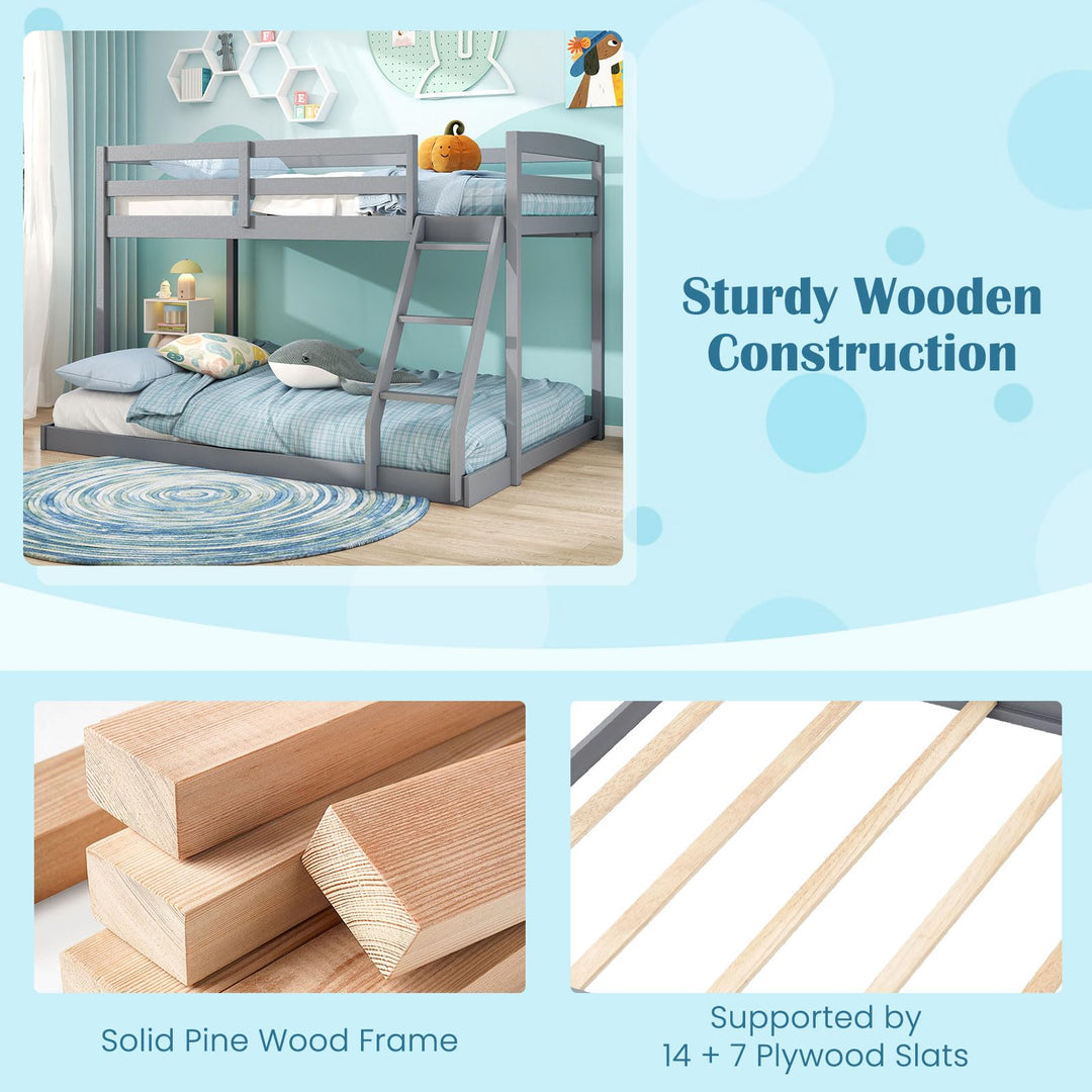 Giantex Twin Over Full Bunk Bed Solid Wood Kids Bunk Bed with Full-Length Guardrails & Ladder
