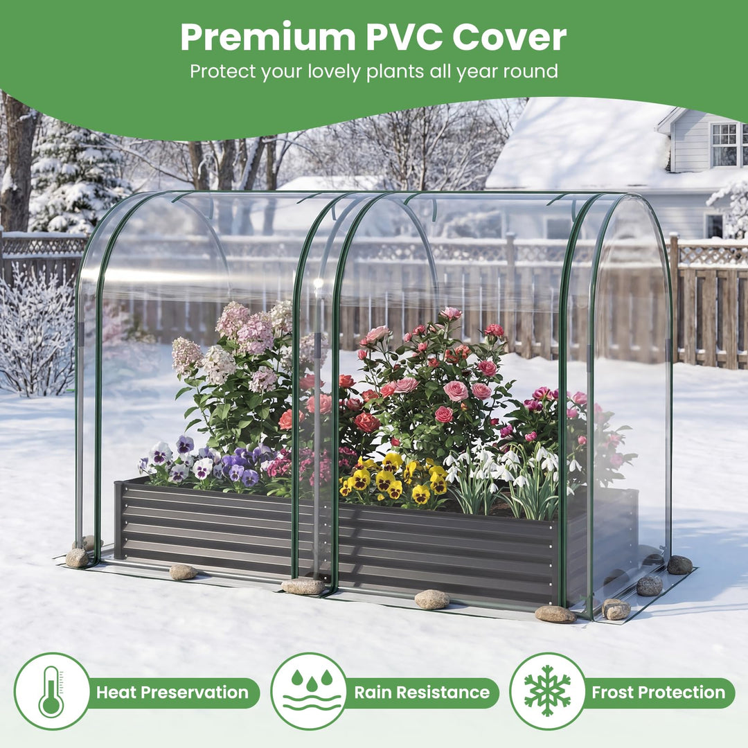 Giantex 6x3x1 FT Galvanized Raised Garden Bed with Greenhouse Cover