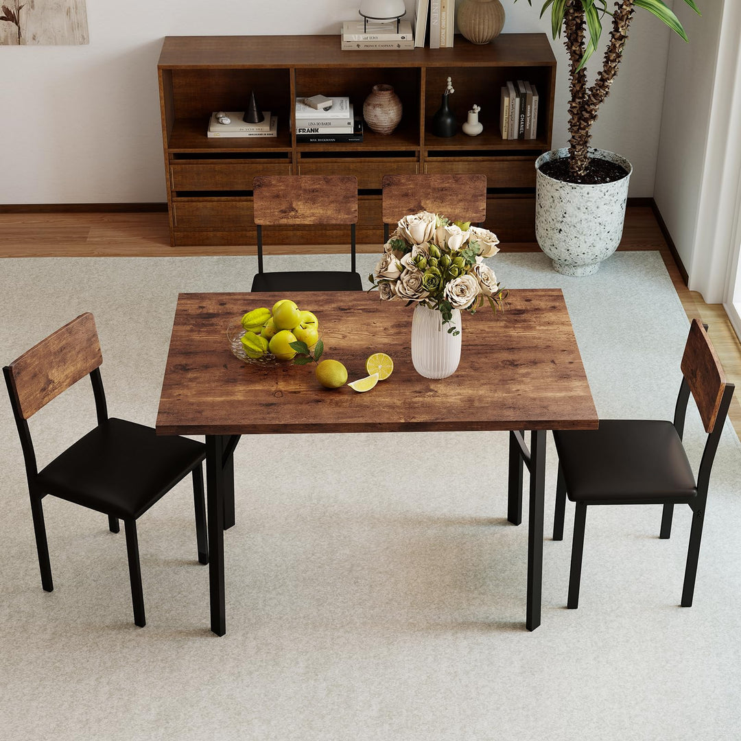 Giantex 5-Piece Dining Table Set for 4 People Industrial Kitchen Table and 4 PU Leather Chairs