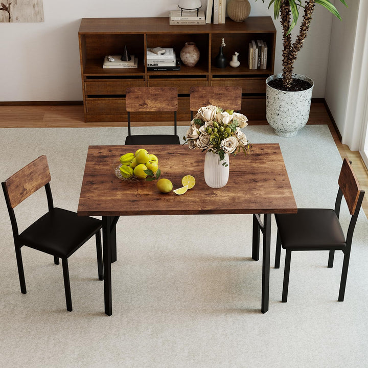 Giantex 5-Piece Dining Table Set for 4 People Industrial Kitchen Table and 4 PU Leather Chairs