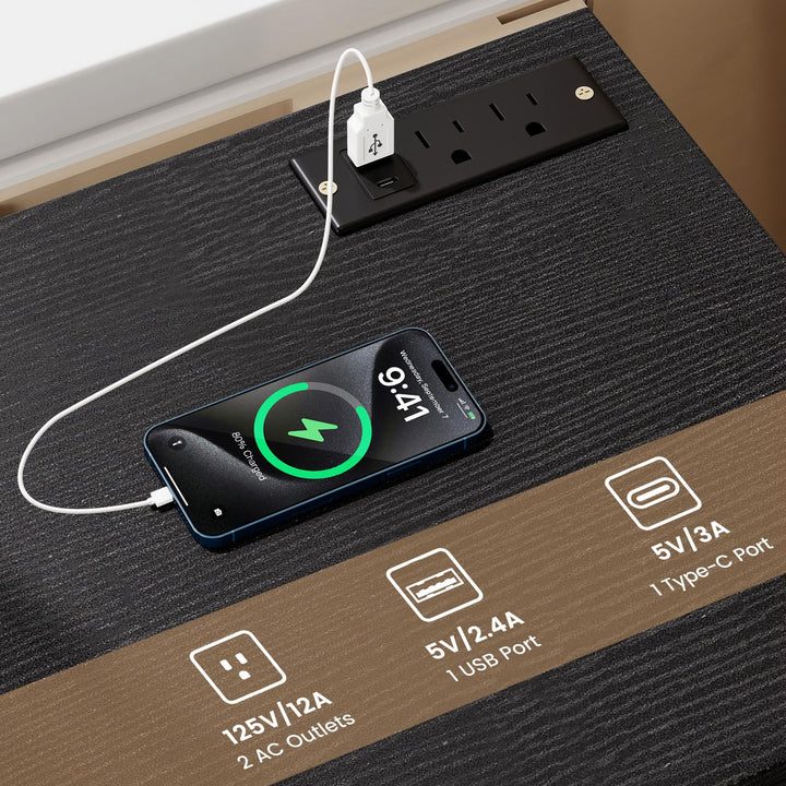 Giantex Night Stand with Charging Station - 26’’ Tall Side End Table