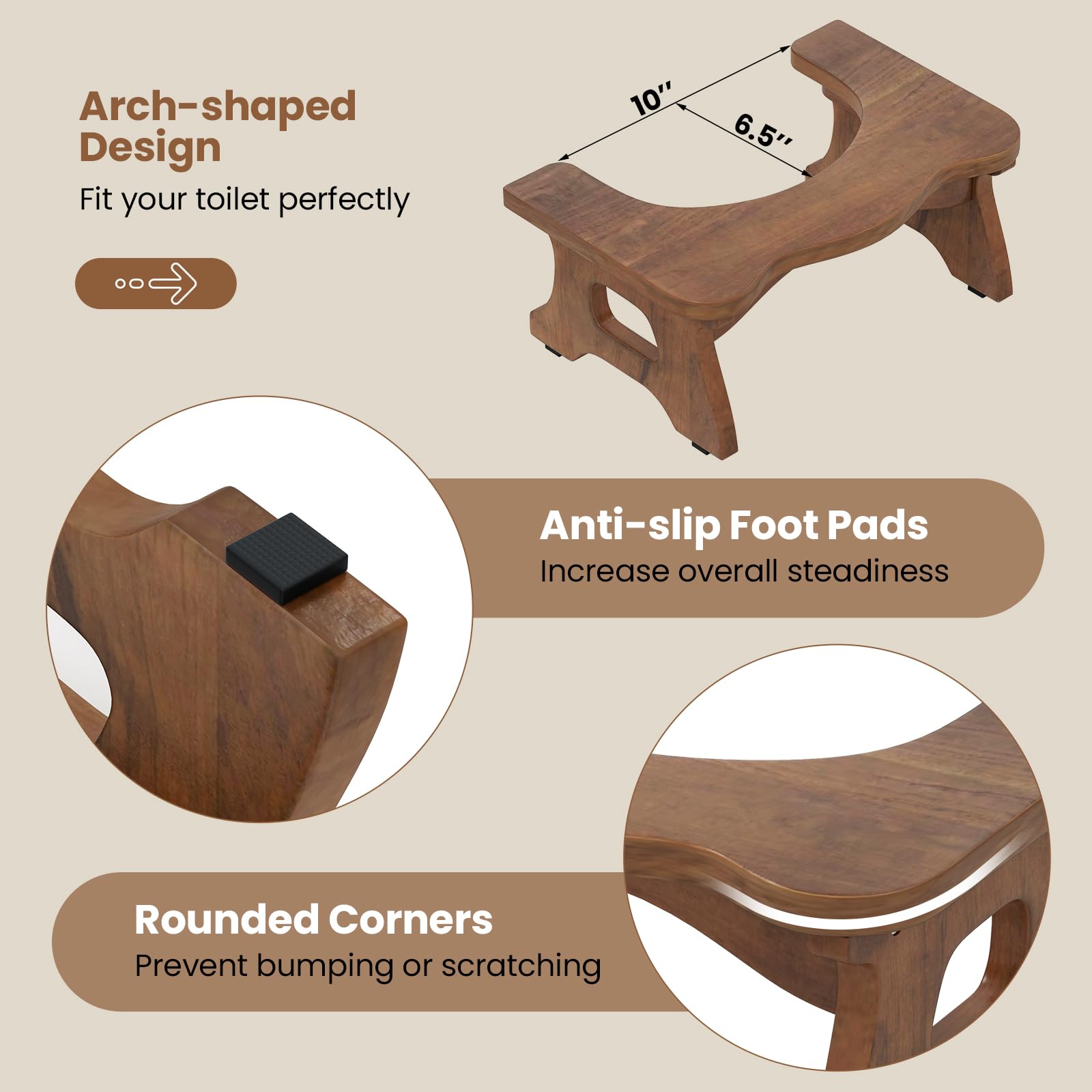 Giantex Teak Wood Toilet Stool - 7" Bathroom Squatting Stool