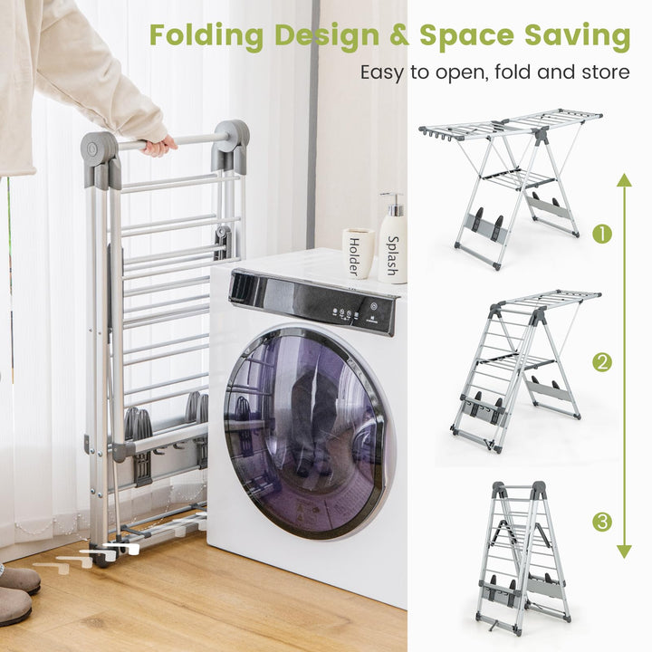 Giantex Clothes Drying Rack, 2-Layer Aluminum Foldable Laundry Drying Rack with 5-Level Adjustable Height