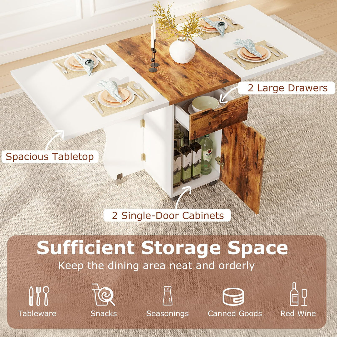 Giantex Folding Dining Table 3-in-1 Space-Saving Drop Leaf Kitchen Table with Lockable Wheels