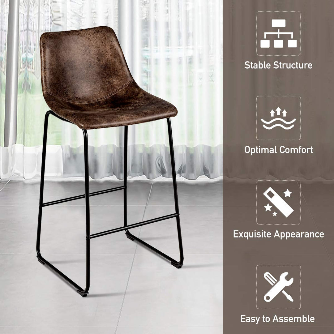 Vintage Faux Suede Bar Stools, with Metal Legs, Back and Footrest