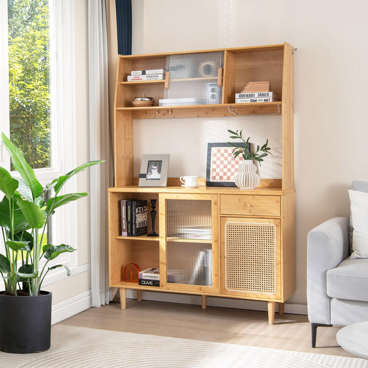 Giantex Pantry Cabinet 69" Bamboo Hutch Cabinet with Storage