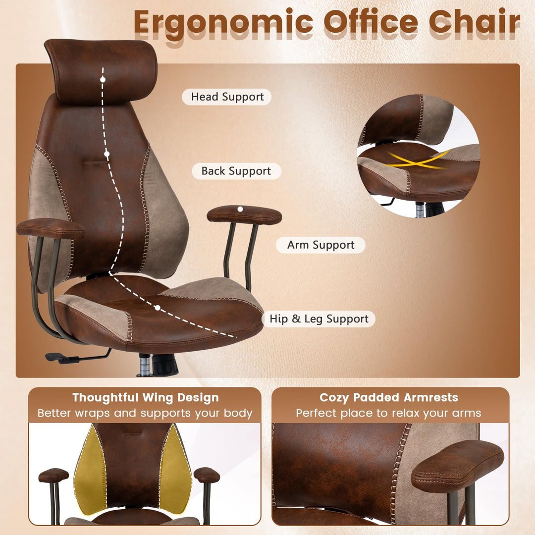 Giantex Ergonomic Mid Century Modern Faux Fur Computer Desk Chair with 2D Headrest