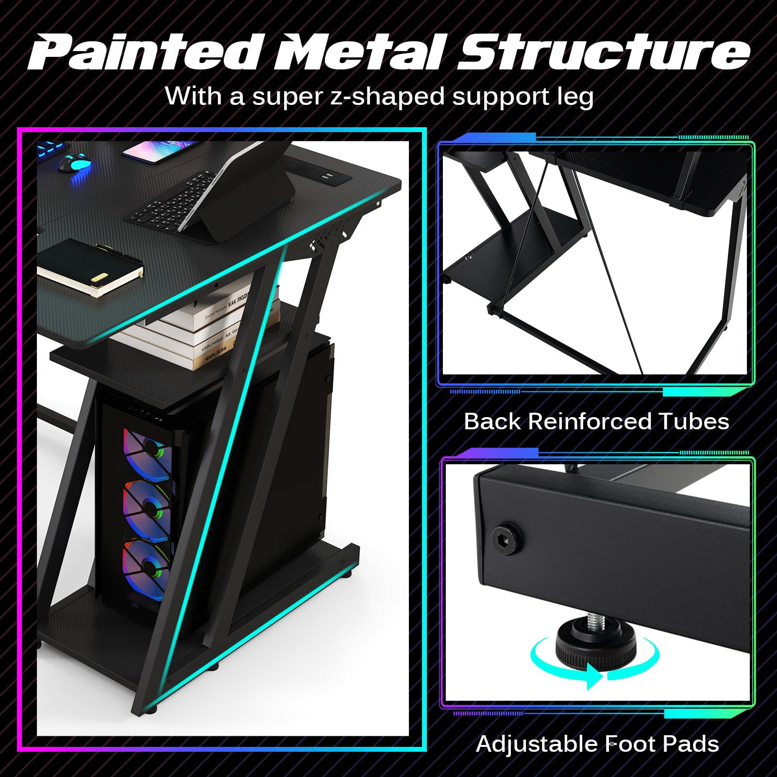 Giantex L Shaped Gaming Desk with Outlets & USB Ports, Small Computer Desk with Monitor Shelf