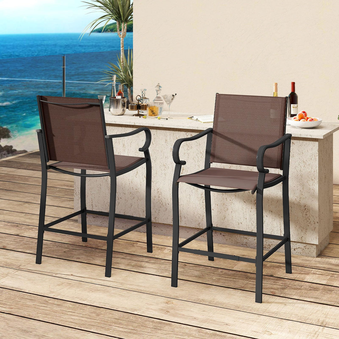 Giantex Counter Height Tall Patio Chairs with Breathable Mesh Fabric & Metal Frame