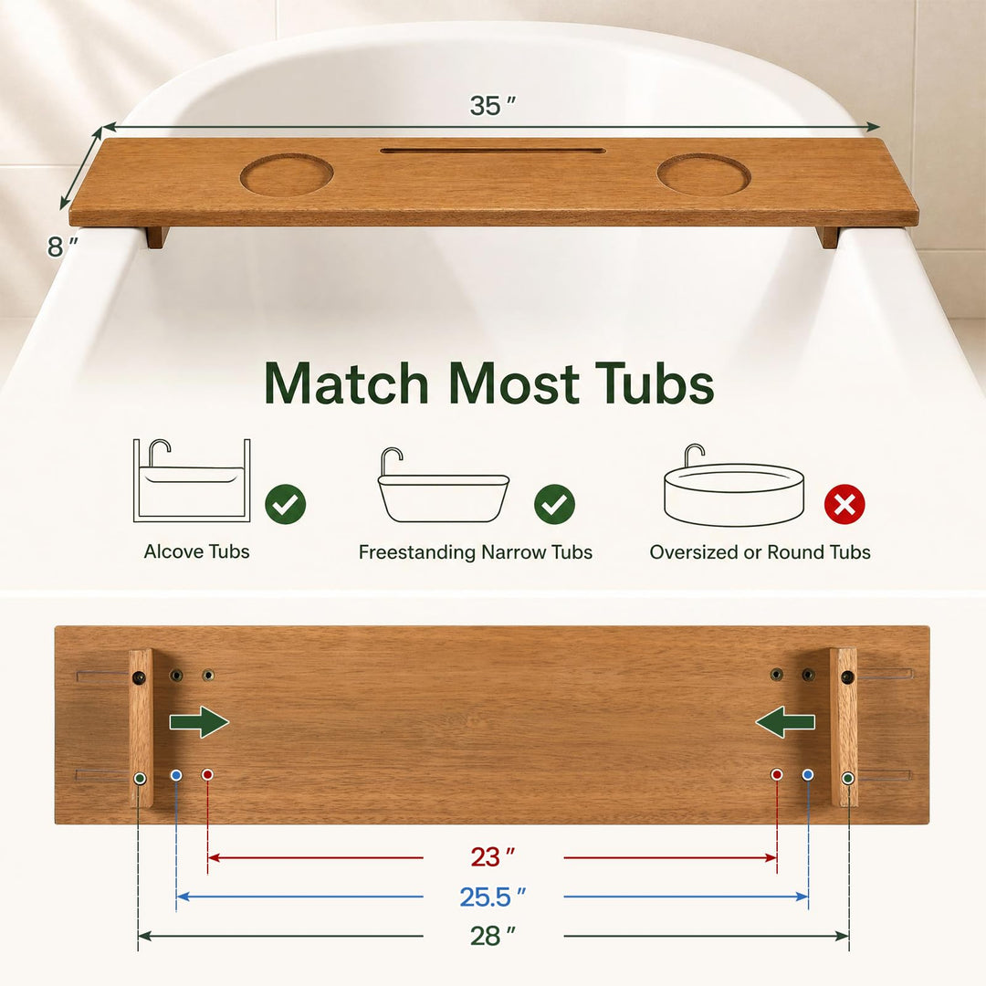 GIANTEX 35" x 8" Large Wood Bath Tray for Bathtubs with Adjustable Legs