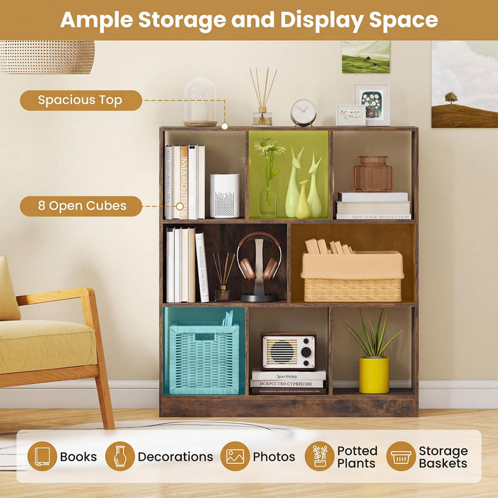 GIANTEX 8-Cube Bookcase Wooden Decorative Cubby Storage Organizer with Anti-Toppling Kits