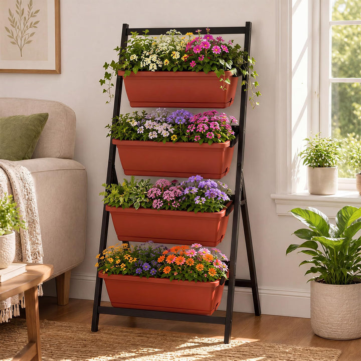 Giantex 4-Tier Vertical Garden Planter with 4 Container Boxes &amp; Drainage System (1/2)