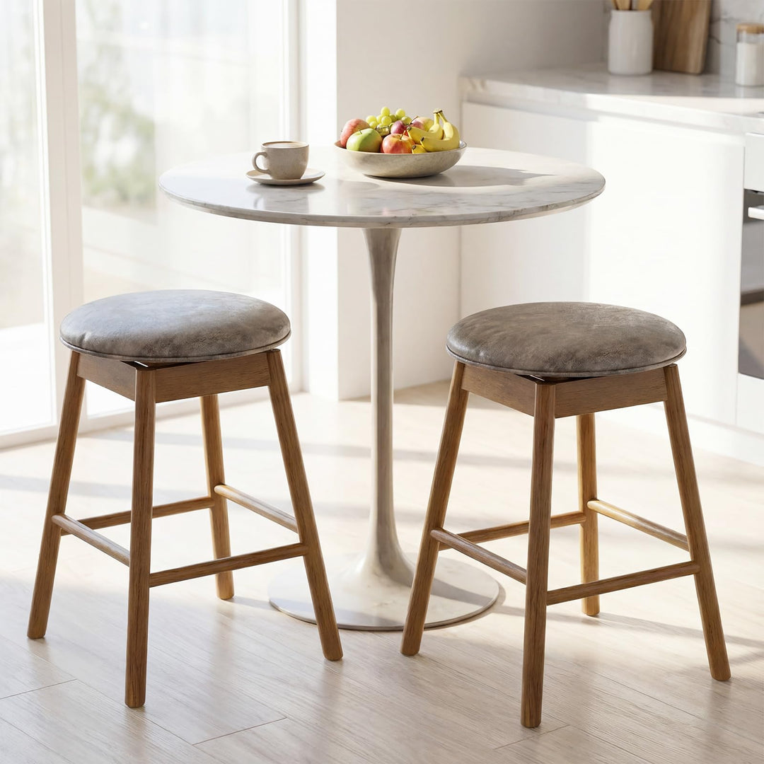 Giantex Swivel Counter Height Barstools with Solid Wood Legs and Footrests