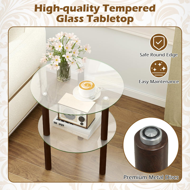 Giantex Round/Square 2-Tier Sofa Side Table with Clear Tempered Glass Top &amp; Shelf (1/2)