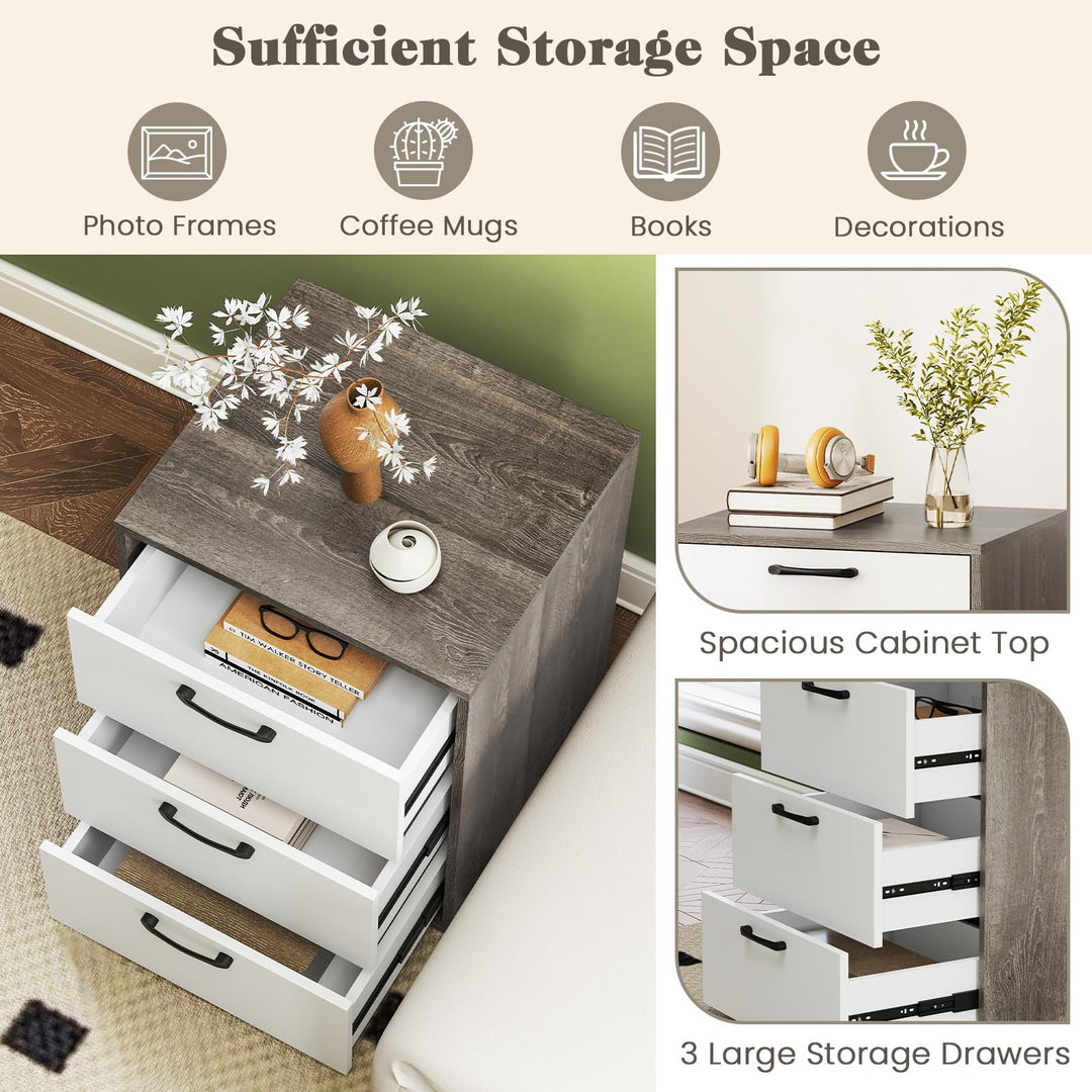 Giantex Nightstand with 3 Drawers for Bedroom Hallway