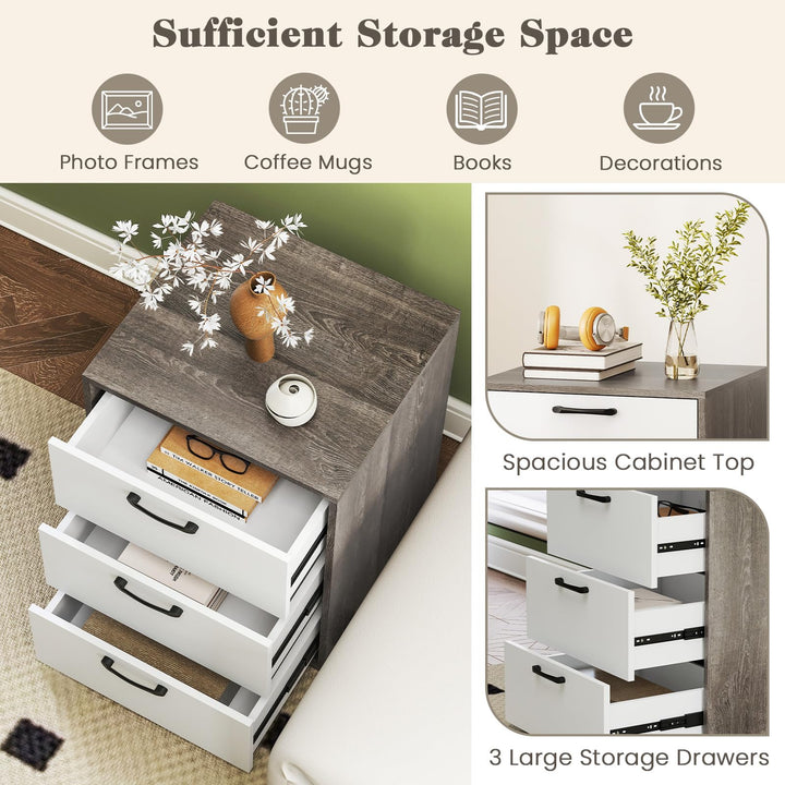 Giantex Nightstand with 3 Drawers for Bedroom Hallway