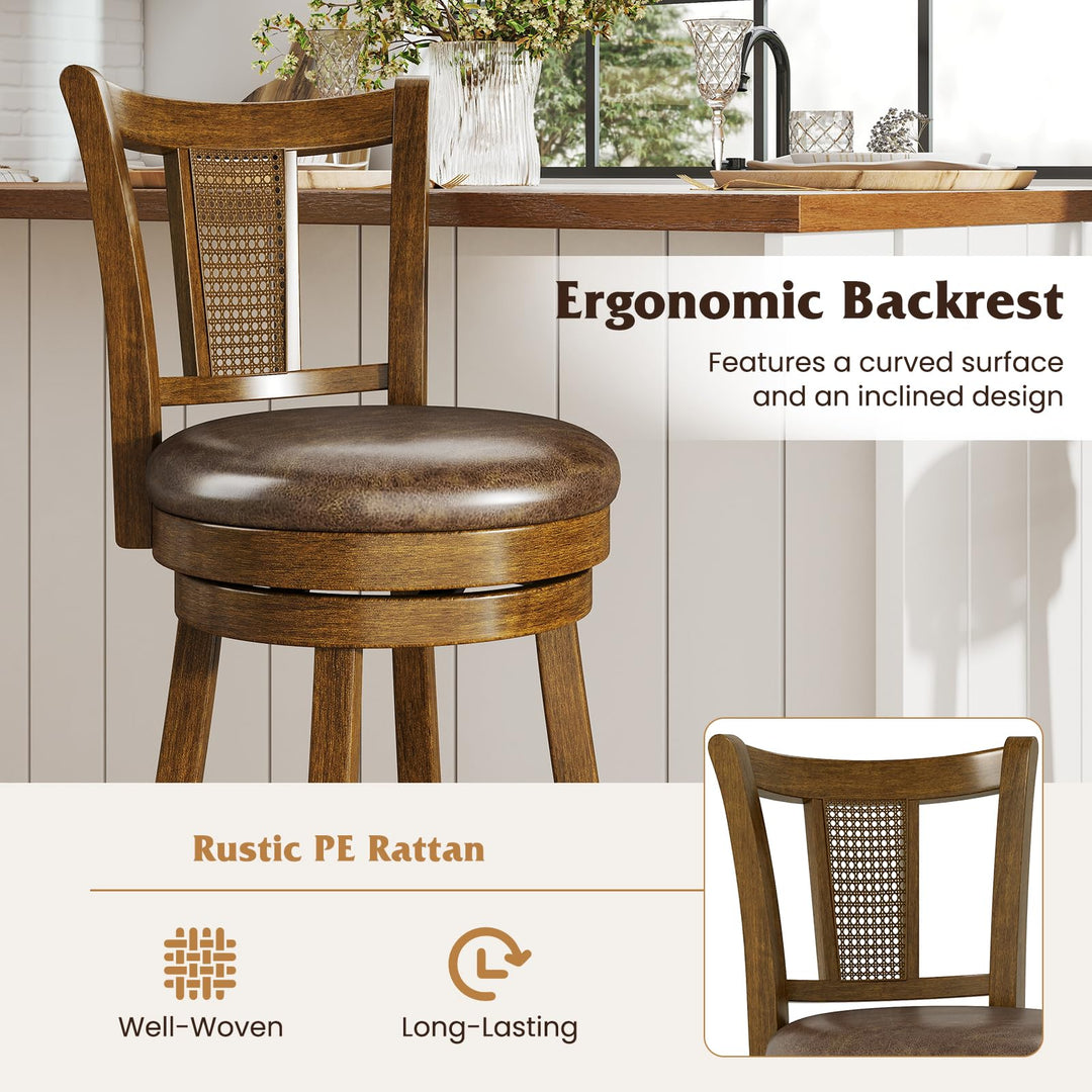 Giantex 25" Bar Stools Set Swivel Counter Height Bar Chairs with PE Rattan Back