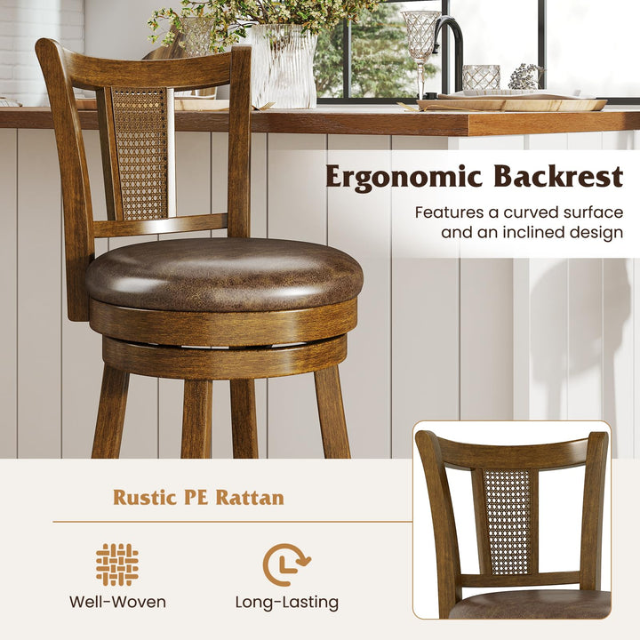 Giantex 25" Bar Stools Set Swivel Counter Height Bar Chairs with PE Rattan Back