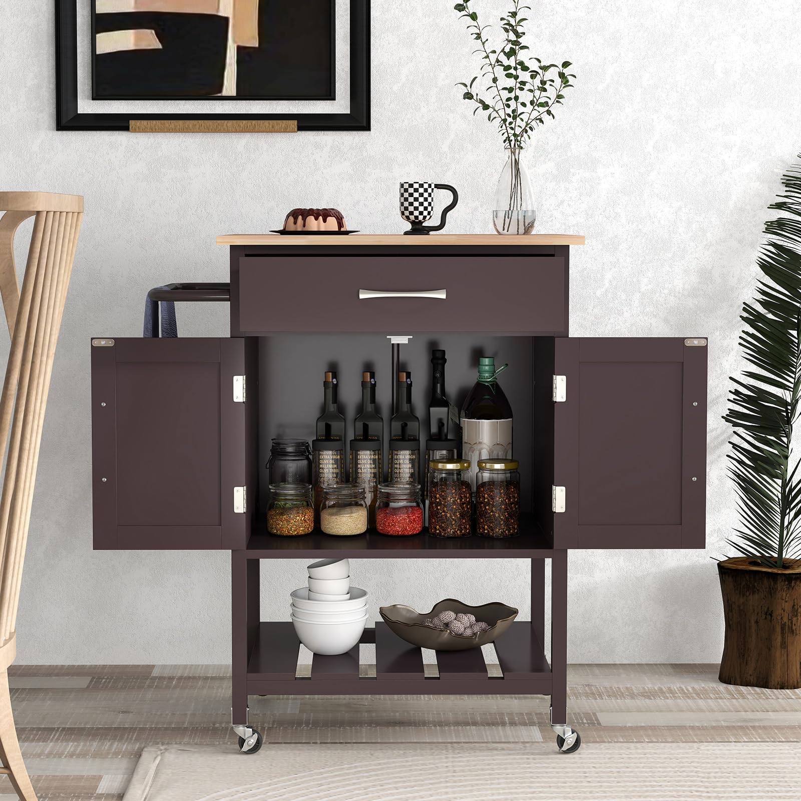 Giantex Rolling Kitchen Island Cart, Mobile Serving Cart with Drawer, 2-Door Storage Cabinet, Storage Shelf