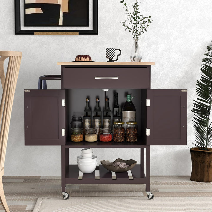 Giantex Rolling Kitchen Island Cart, Mobile Serving Cart with Drawer, 2-Door Storage Cabinet, Storage Shelf