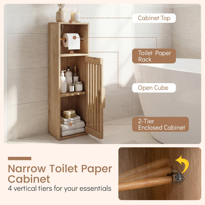 Giantex Slim Bathroom Freestanding Toilet Paper Holder Stand with Door