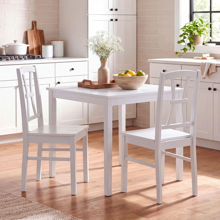 GIANTEX Solid Wood White Kitchen Chairs w/ Elegant High Back (2/4)