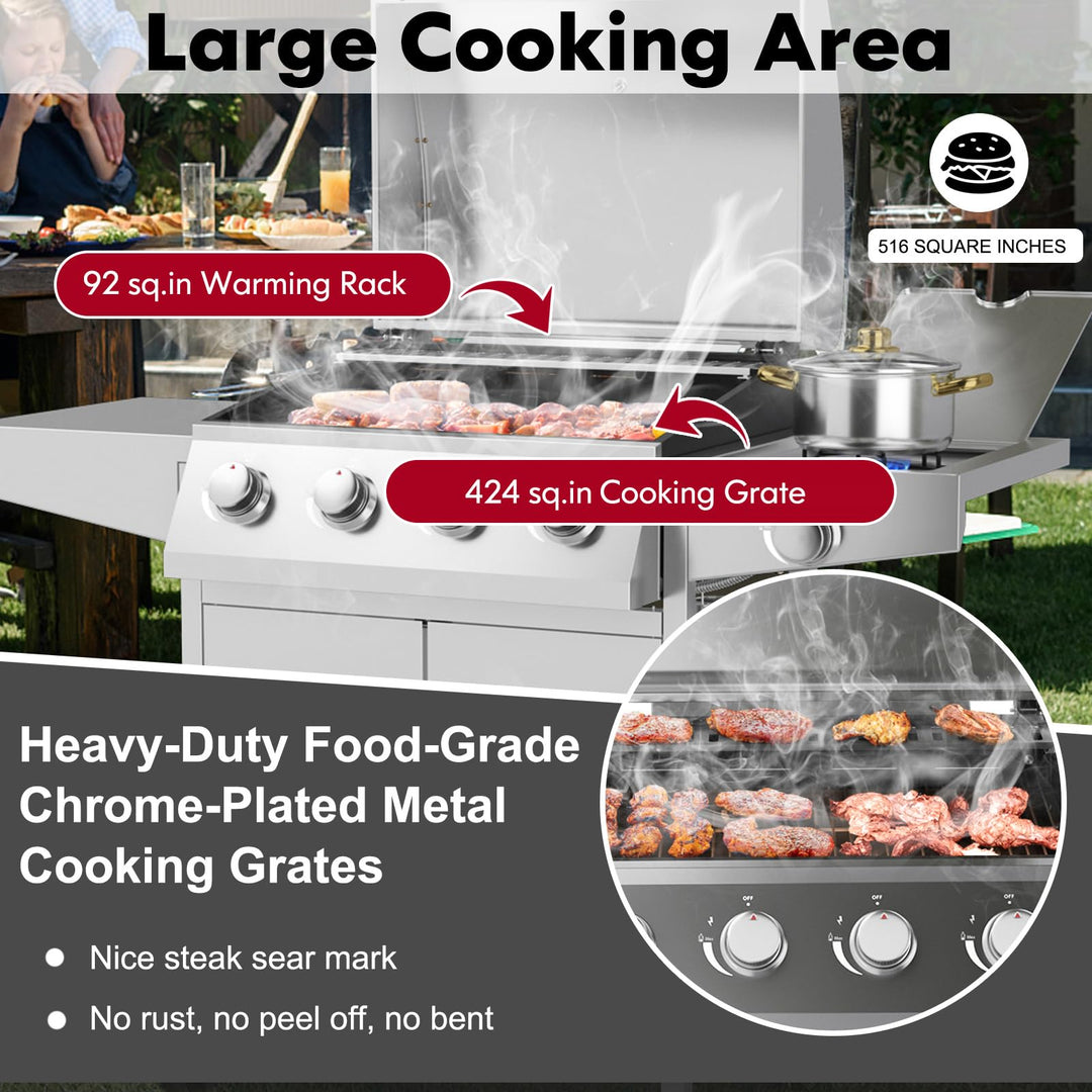 Giantex 4-Burner Propane Gas Grill with Side Burner Stainless Steel Outdoor BBQ Grill