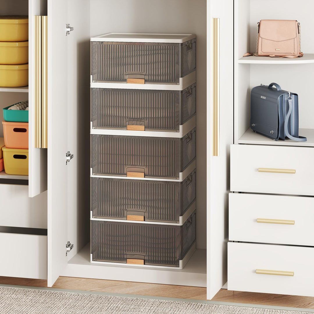 Giantex 5 Tier Stackable Storage Bins with Lids 22.5 Gal Foldable Shoe Storage Box