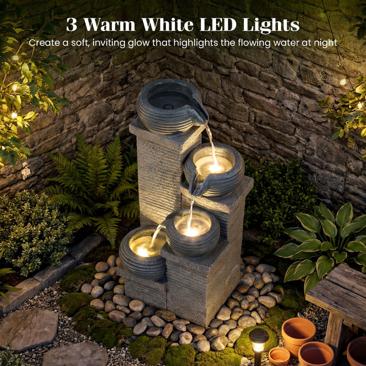 Giantex 4-Tier Water Fountain Outdoor with Warm LED Lights & Pump