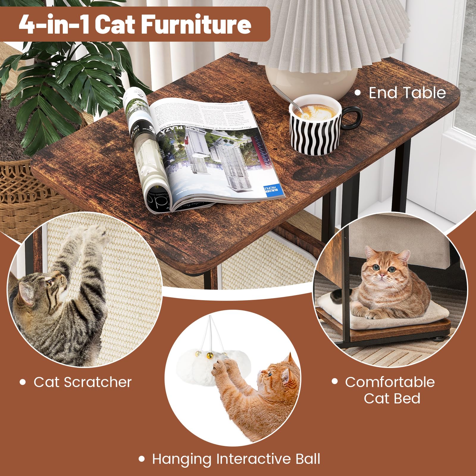Giantex Cat Scratcher Side Table, C-Shaped End Table with Cat Scratching Board