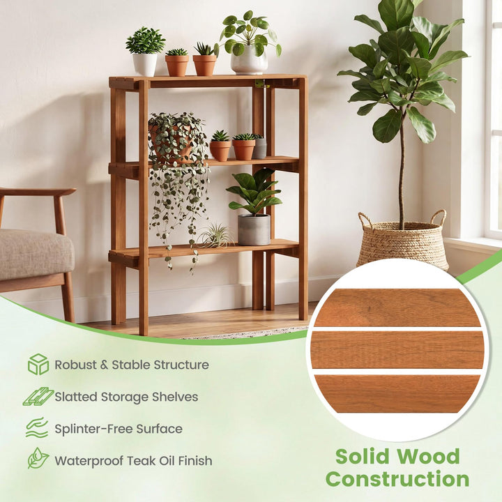 Giantex 3-Tier Foldable Solid Wood Indoor Outdoor Flower Pot Display Rack