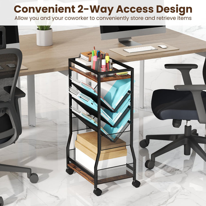 Giantex 32" H 5-Tier Rolling File Cart with Sloped Mesh Magazine Racks (1/2)