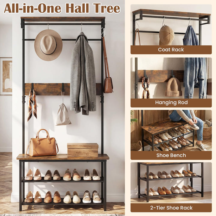 Giantex 4 in 1 Hall Tree with Bench and Shoe Storage