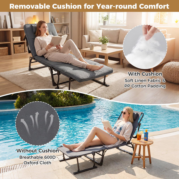 Giantex Folding Patio Lounge Chair with 6-Level Adjustable Backrest