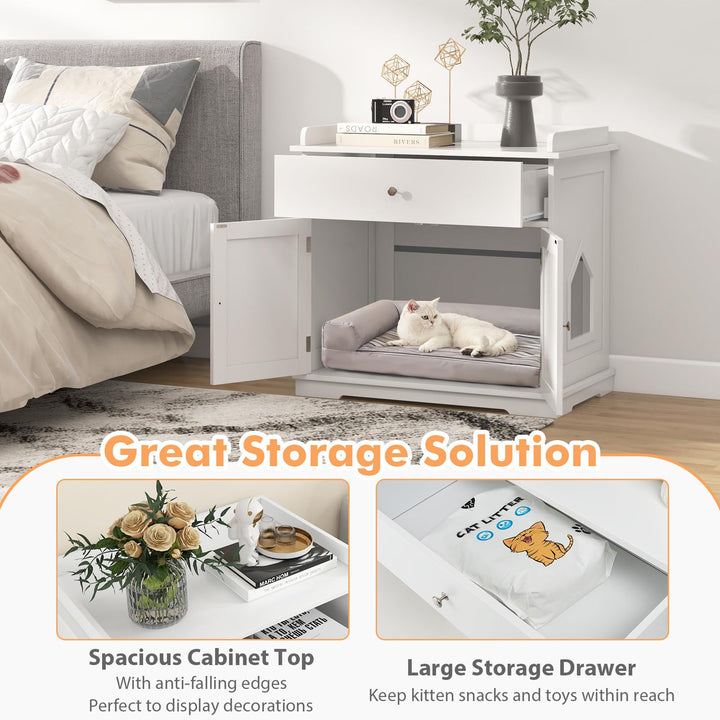Giantex Cat Litter Box Enclosure - Cat Washroom Hidden Furniture with Large Drawer