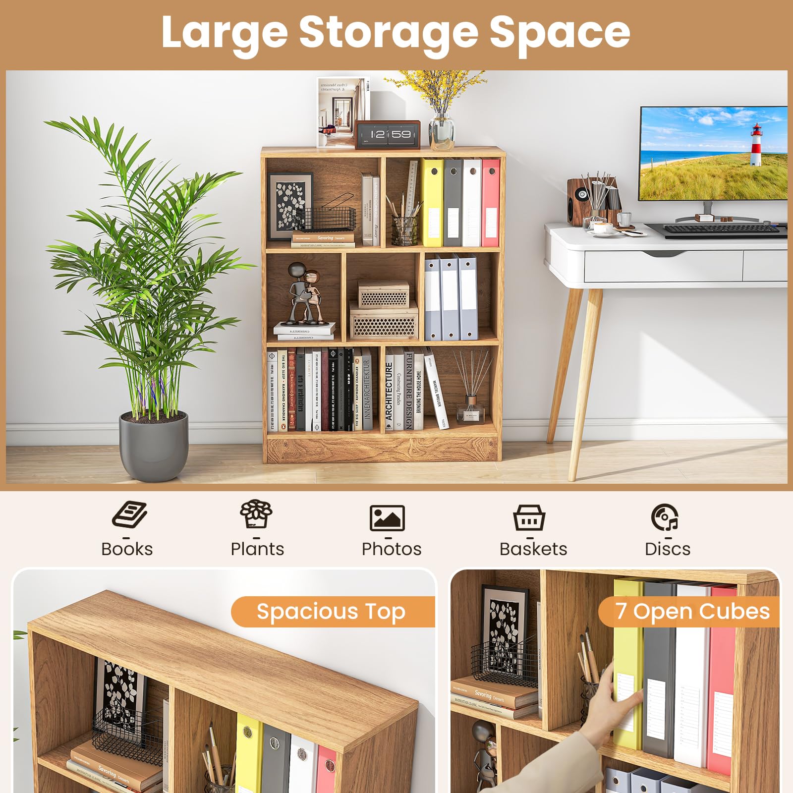 Giantex 8 Cube Bookcase, 4-Tier Freestanding Bookshelf w/ 8 Open Compartments, 2 Anti-Tipping Kits