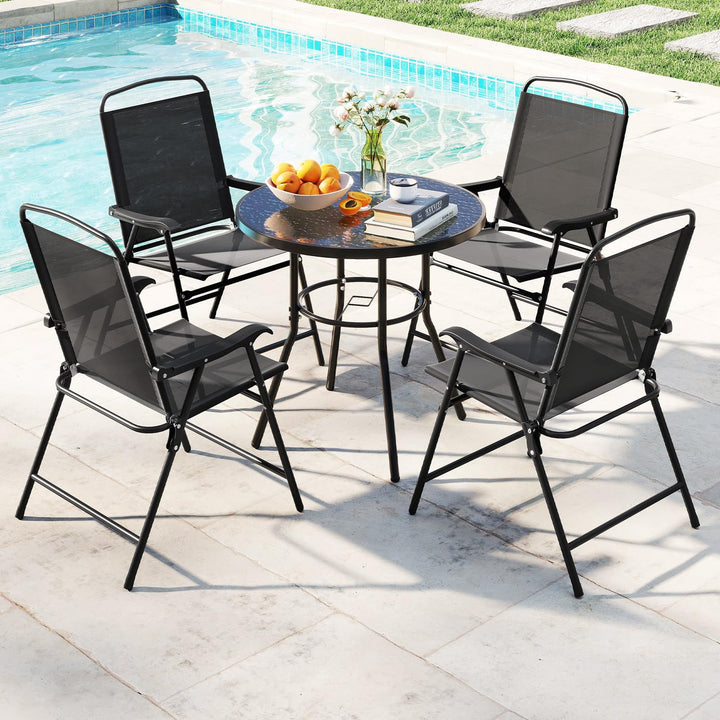 Giantex 6 Pieces Outdoor Dining Set Tempered Glass Umbrella Table with Hole